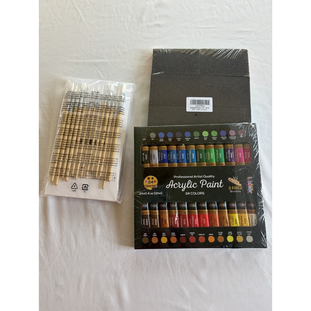 Kolor Kingdom Acrylic Paint Set, 24 Multicolor Paints with 3 Brushes